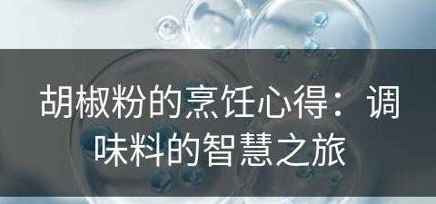 胡椒粉的烹饪心得：调味料的智慧之旅